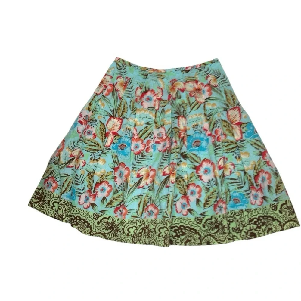Vtg Harold's 100% Cotton Floral Pleated Knee Skirt Tropical Size 8 Aloha Summer - Picture 4 of 8